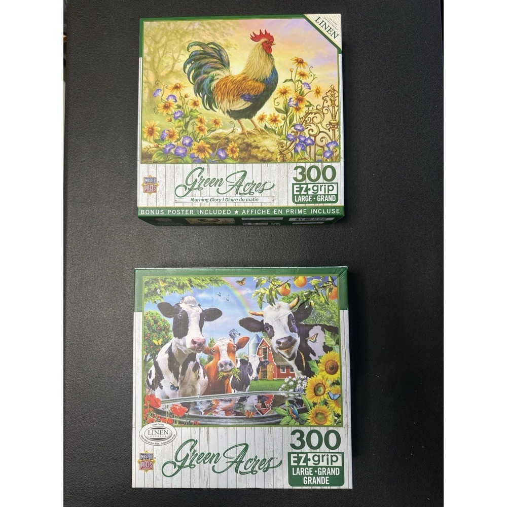 Master Pieces 2 EZ-Grip 300 Large Piece Jigsaw Puzzle Linen Complete Green Acres